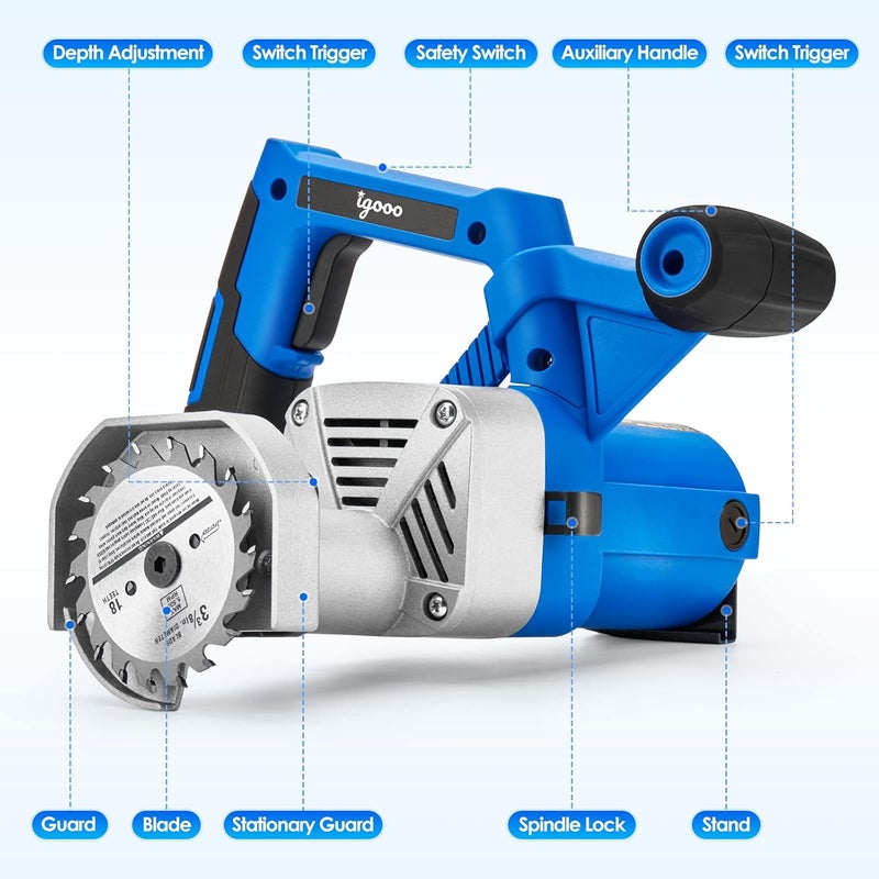 igooo Toe Kick Saw EKS85, 3-3/8 in. Blades, 2 Alloy Blade for Woods, 1 Diamond Blade for Tiles and Stones, Flush Cutting, Special Circular Saw for Removing Subfloor or Tiles - Image 3